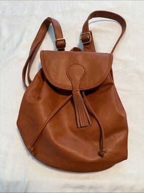 Sole Society Cognac Pebbled Tassel Drawstring Backpack